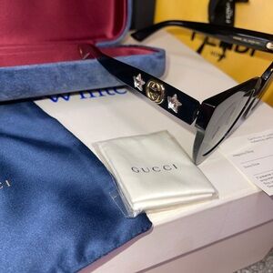 Gucci Black Sunglasses with Gold Logo and Diamond Stars